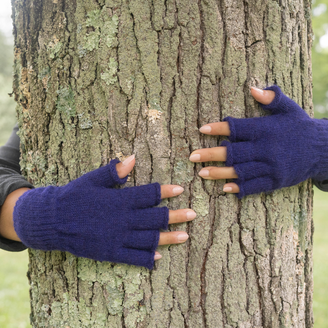 Alpaca Fingerless Gloves Brown / Small