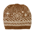 a fawn and cream beanie on a white background